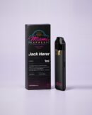 Jack Herer THCP Vape front view, matte black box and CCELL Easy Bar device on a pale lilac studio background